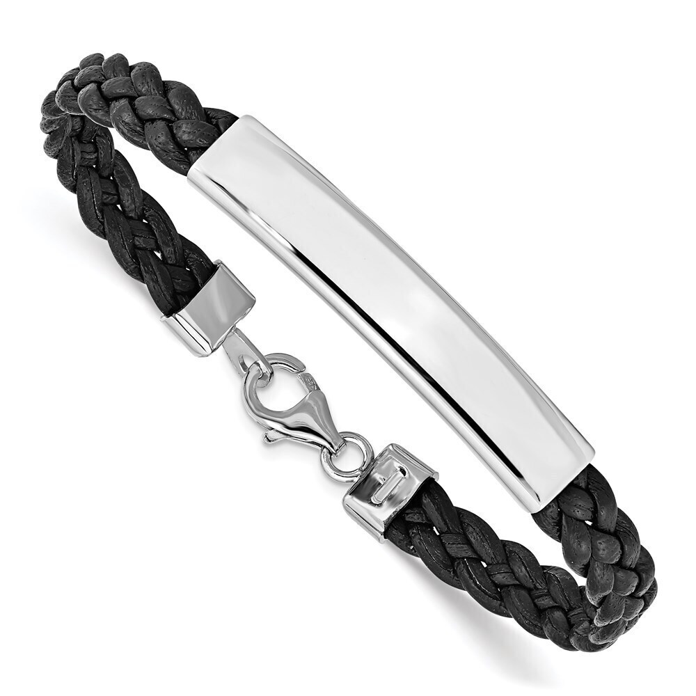 Kazi Luxury Sterling Silver Rhodium-plated Black Braided Leather Bracelet
